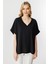 Oversize V Yaka Kısa Kol Bluz-Siyah 2