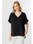 Oversize V Yaka Kısa Kol Bluz-Siyah 3
