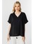 Oversize V Yaka Kısa Kol Bluz-Siyah 5