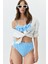 Straplez Yükesk Bel Bikini Takım 3103 Mavi/beyaz 1