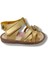 1571-20 Çiçek Deseli Tek Çirtli Kız Çocuk Sandalet Altın 21-25 2