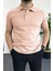 Erkek Slim Fit Düz Renk Pamuklu Soft Polo Tişört Pembe EDW365 1
