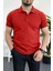 Erkek Slim Fit Düz Renk Pamuklu Soft Polo Tişört Kırmızı EDW365 1