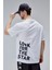 Mahone Beyaz Bisiklet Yaka Baskılı Oversize Erkek Tshirt 2