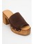 Pull Kahverengi Süet Hakiki Deri Kadın Platform Topuklu Terlik 3