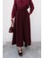 Beli Lastikli Geniş Kesim Kloş double Krep pantolon Etek 5187 - Bordo 8
