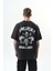Erkek Unlucky Baskılı Oversize T-Shirt Füme 1