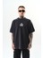Erkek Unlucky Baskılı Oversize T-Shirt Füme 2