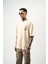 Erkek R Creative Nakışlı Oversize T-Shirt Bej 3