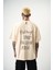 Erkek Fast Nakışlı Oversize T-Shirt Bej 1