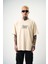 Erkek Fast Nakışlı Oversize T-Shirt Bej 2
