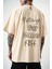 Erkek Fast Nakışlı Oversize T-Shirt Bej 4