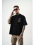 Erkek R Creative Nakışlı Oversize T-Shirt Siyah 2