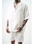 Erkek Kısa Kol Oversize Müslin Gömlek Beyaz 4