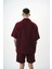 Erkek Kısa Kol Oversize Müslin Gömlek Bordo 3