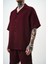Erkek Kısa Kol Oversize Müslin Gömlek Bordo 4