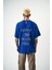 Erkek Fast Nakışlı Oversize T-Shirt Saks 1