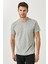 Erkek Gri Melanj Pamuklu Slim Fit Dar Kesim Bisiklet Yaka Tişört 3