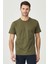 Erkek Haki %100 Pamuk Slim Fit Dar Kesim Bisiklet Yaka Tişört 4
