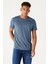 Erkek Indigo Melanj Pamuklu Slim Fit Dar Kesim Bisiklet Yaka Tişört 1