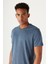 Erkek Indigo Melanj Pamuklu Slim Fit Dar Kesim Bisiklet Yaka Tişört 7