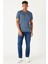 Erkek Indigo Melanj Pamuklu Slim Fit Dar Kesim Bisiklet Yaka Tişört 3