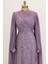 Kolları Pelerinli Ezgi Tesettür Abiye Lila 2