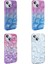 Apple iPhone 15 Kılıf Simli 3D Desenli Mkst Hacar Kapak-Pembe-Mavi 2