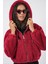 5193 Kapüşonlu Peluş Crop Ceket - Bordo 1