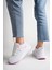 2110YZ Kadın Sneaker Spor Ayakkabı Ortopedik İç Taban Düz Taban Beyaz/Pembe 4
