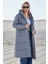 5120 Kapşonlu Uzun Şişme Mont - Gri 1