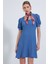 Indigo Kare Yaka Örme Mini Elbise 3
