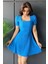 Indigo Kare Yaka Örme Mini Elbise 6