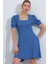 Indigo Kare Yaka Örme Mini Elbise 8