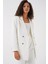 Beyaz Çift Düğmeli Çizgili Blazer Ceket 0699 2