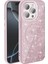 iPhone Uyumlu 15 Pro Kılıf M-Safe Şarj Özellikli Parlayan Simli Zore Okso Kapak-Pembe 1
