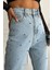 Kadın Yüksek Bel Taşlı Mom Fit Mavi Jean Pantolon 3