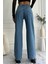 Kadın Yüksek Bel Wide Leg Mavi Jean Pantolon 2