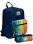 Erkek Çocuk Dört Gözlü Okul Sırt Çantası ve Kalemlik Seti - Lacivert Çok Renkli Çizgi Desenli - Ilkokul ve Ortaokul Için Uygun 1