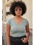 V Yaka Kısa Kol Likralı Pamuk Kumaş Body-Koyu mint 3