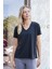 Kadın Ipeksi Modal Penye Esnek Kumaş V Yaka Düşük Omuzlu Kısa Kol T-Shirt Bluz-Siyah 1