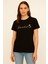 Kadın Siyah Gold Baskılı Yazılı Kısa Kollu Bisiklet Yaka Tişört 1