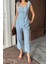 Şantuk Keten Yelek Görünümlü Askılı Bluz - Pantolon Tk - Mavi 3