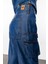 Yüksek Bel Geniş Paça Bol Kesim Koyu Indigo Kadın Denim Pantolon DT10544 5
