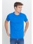 Erkek Saks Mavi %100 Pamuk Slim Fit Dar Kesim Bisiklet Yaka Tişört 1