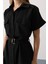 Kuşaklı Cep Detaylı Yarım Kol Elbise - Siyah 4