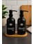 Elite Siyah Cam Ikili Sıvı Sabunluk Seti Dish & Hand Soap Yazılı Bambu Standlı Mutfak Banyo Şampuanlık 1 Adet 1