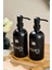 Elite Siyah Cam Ikili Sıvı Sabunluk Seti Dish & Hand Soap Yazılı Bambu Standlı Mutfak Banyo Şampuanlık 1 Adet 3