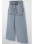 Kız Çocuk Jean Pantolon Geniş Paça Düğmeli Paçası Püskül Detaylı 10-14 Yaş, Açık Mavi 3
