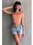 Beli Lastikli Pileli Duble Paça Denim Şort 4